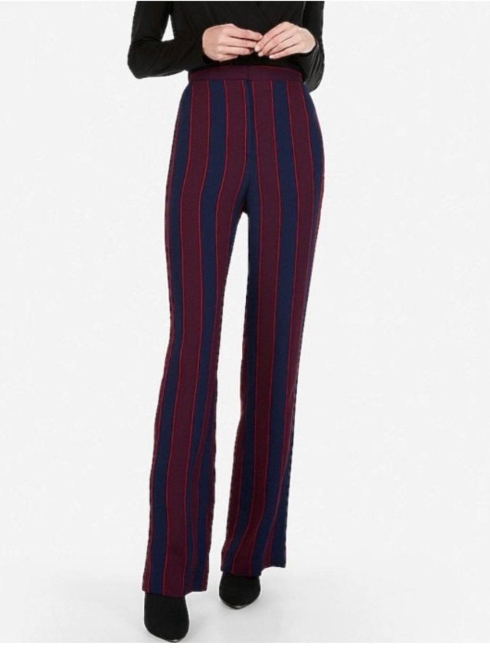 Express Striped Wide-Leg Pants in Navy & Burgundy sz 4 long